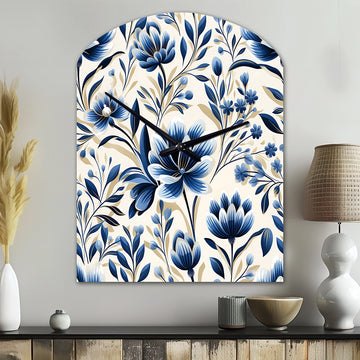 Blue And White Damask Flower - Asymmetric Metal Wall Clock